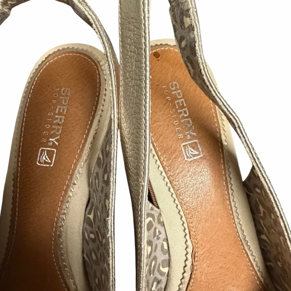 Sperry Metallic Gold Wedge Open Toe Slingbacks -‎ Size 8